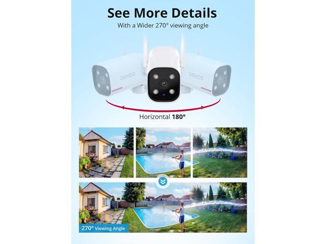 Outdoor Security Camera - DEKCO 2K Pan Rotating 180° Wired WiFi Cameras for Home Security with Two-Way Audio, Night Vision, 2.4G Wifi, IP65, Motion...