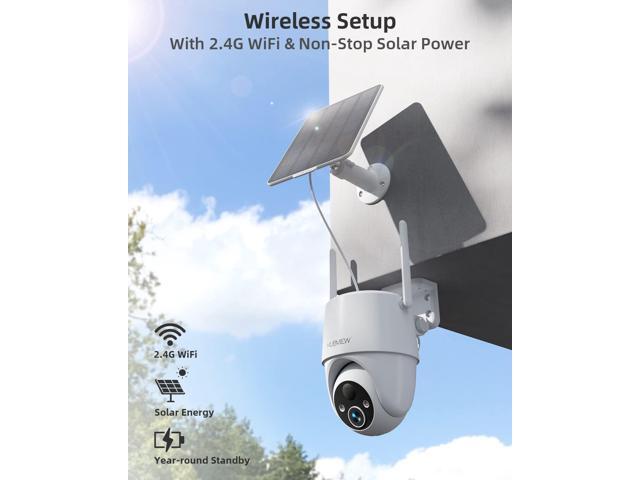 MUBVIEW Solar Security Cameras Wireless Outdoor, 2K 360° PTZ Battery Powered Outdoor Camera, 2.4Ghz WiFi Home Security Camera, Color Night Vision,...