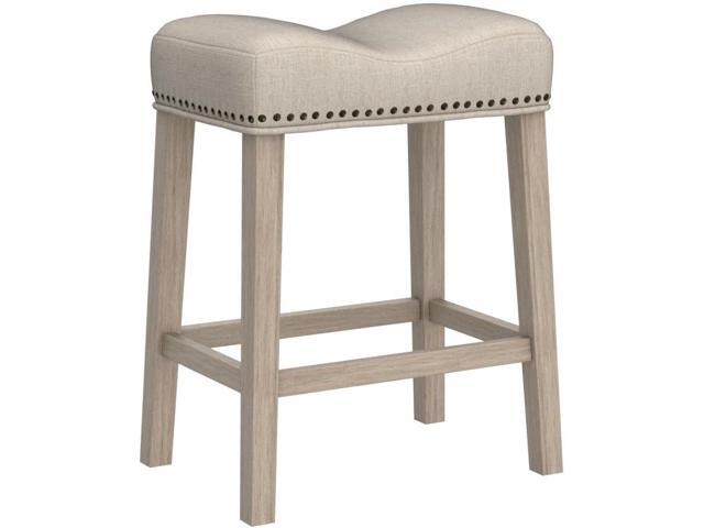 Roundhill Furniture Coco Upholstered Backless Saddle Seat Counter Stools 25.5' Height, Set of 2, Fabric, Tan