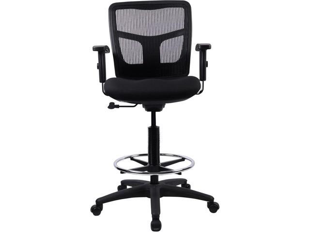 Lorell Ratchet Stool with Foot Ring, Mid-Back, Mesh Back with Fabric Seat, Black