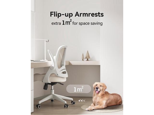 Hbada Office Desk Chair with Flip-Up Armrests and Saddle Cushion, Ergonomic Office Chair with S-Shaped Backrest, Swivel, Mesh, Grey