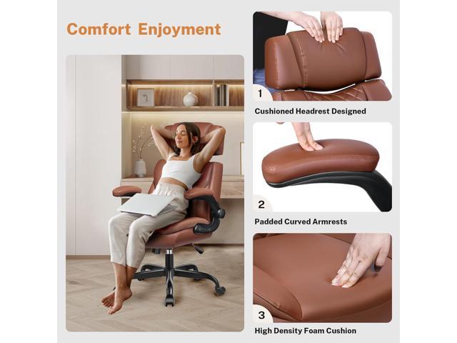 BestGlory Office Chair Flip Up Arms, Executive Leather Office Chair Ergonomic Desk Chair with Lumbar Support, Adjustable Headrest, Computer Chair...