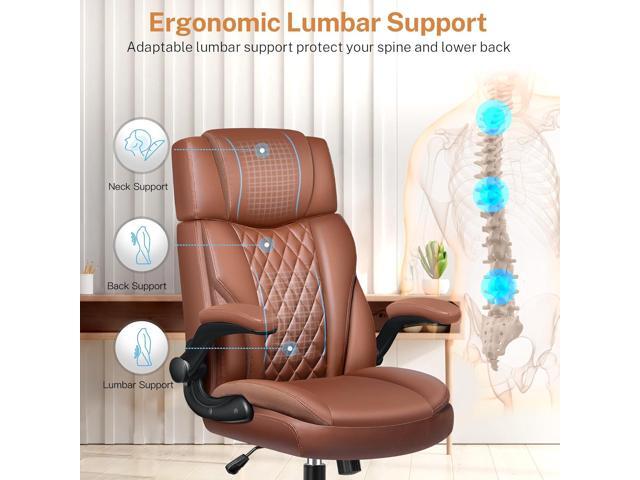 BestGlory Office Chair Flip Up Arms, Executive Leather Office Chair Ergonomic Desk Chair with Lumbar Support, Adjustable Headrest, Computer Chair...