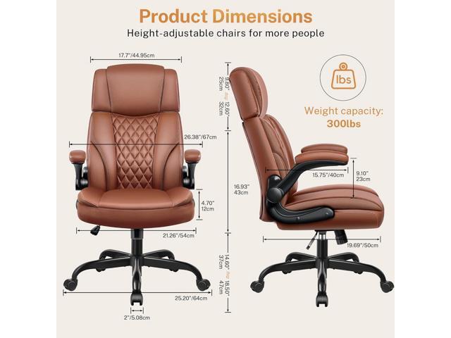 BestGlory Office Chair Flip Up Arms, Executive Leather Office Chair Ergonomic Desk Chair with Lumbar Support, Adjustable Headrest, Computer Chair...