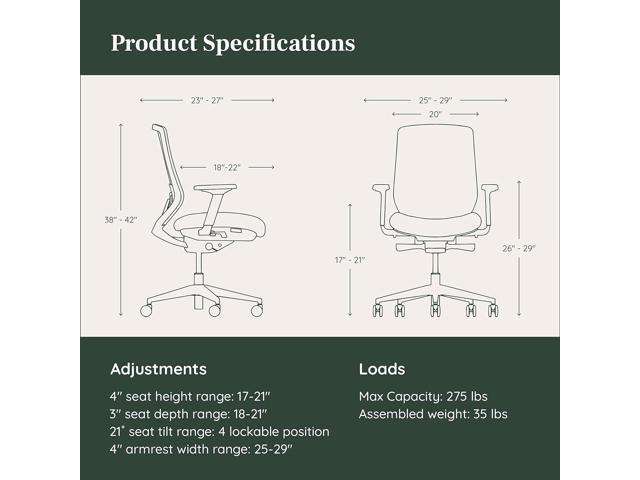 Branch Ergonomic Chair - A Versatile Desk Chair with Adjustable Lumbar Support, Breathable Mesh Backrest, and Smooth Wheels - Experience Optimal...