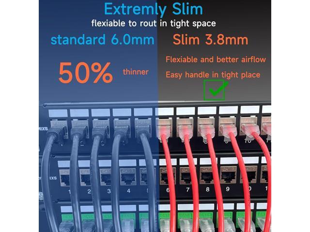 Cat6a Slim Ethernet Patch Cable 1 ft (24 Pack), Cat6a Patch Cable for Data Centers, Cat 6 Patch Cable 10G, Network Patch Cables for Home and...