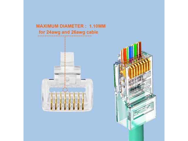 PETECHTOOL RJ45 CAT6 Connector End Pass Through Ethernet Cat6 Ends 8P8C Modular Plug for Solid or Stranded UTP Ethernet Cable 100 Packs - with...