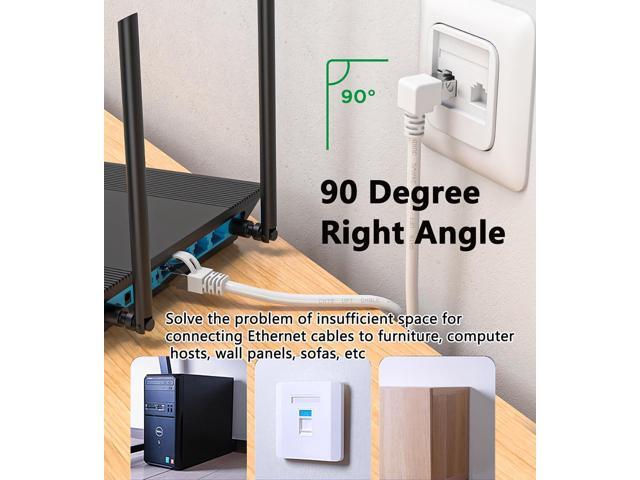 Right Angle Ethernet Extension Cable UPangle 1.5ft-White, 90 Degree CAT6 Ethernet Patch Cable RJ45 LAN Cable Extender Male to Female Connector for...