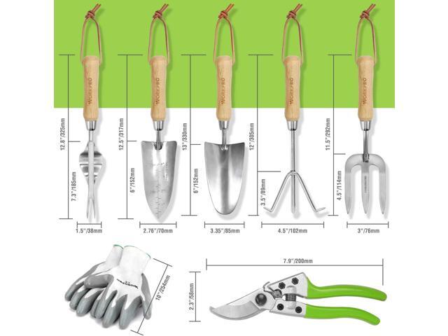 WORKPRO Garden Tools Set, 8 Piece, Stainless Steel Heavy Duty Gardening Tools with Wooden Handle, Including Garden Tote, Gloves, Trowel, Hand...