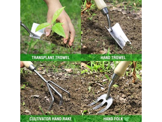 WORKPRO Garden Tools Set, 8 Piece, Stainless Steel Heavy Duty Gardening Tools with Wooden Handle, Including Garden Tote, Gloves, Trowel, Hand...