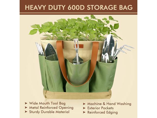 YAUNGEL Gardening Tools - 10 Pcs Garden Tool Set Heavy Duty Stainless Steel Garden Supplies Hand Tools with Wooden Handle, Storage Tote Bag,...