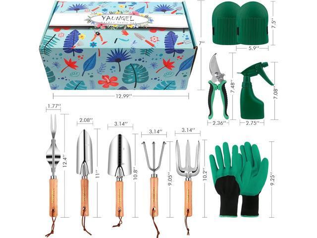 YAUNGEL Gardening Tools - 10 Pcs Garden Tool Set Heavy Duty Stainless Steel Garden Supplies Hand Tools with Wooden Handle, Storage Tote Bag,...