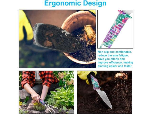 Jhua Garden Tool Set, 10 Pieces Gardening Tools Kit with Purple Flower Print, Ergonomic Handle Trowel Rake Weeder Pruner Shears Sprayer, Garden...