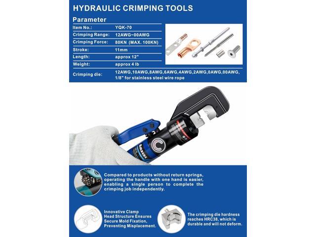 AMZCNC Hand Operated Hydraulic Crimping Tool Hydraulic Cable Lug Crimper 8 US TON 12 AWG to 00 (2/0) Electrical Terminal Cable Wire Tool Kit with 9...