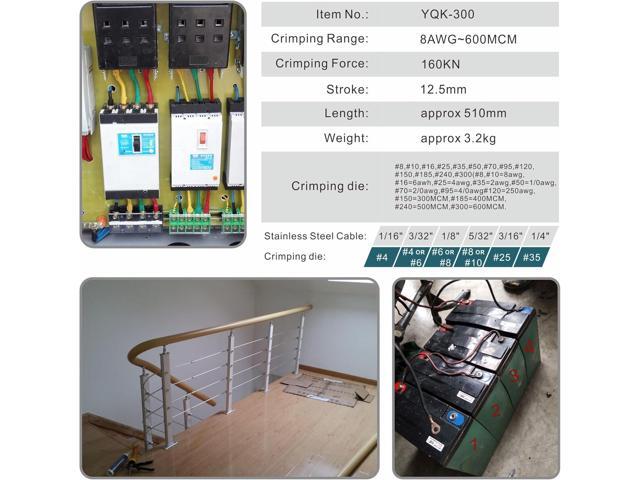 AMZCNC Industrial Hydraulic Cable Lug Crimper 16 Ton 9 AWG to 600 MCM Electrical Terminal Cable Wire Tool Kit Includes 13 Pairs of Die Sets