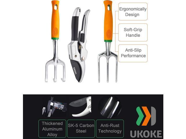 UKOKE Garden Tool Set, 12 Piece Aluminum Hand Tool Kit, Garden Canvas Apron with Storage Pocket, Outdoor Tool, Heavy Duty Gardening Work Set with...
