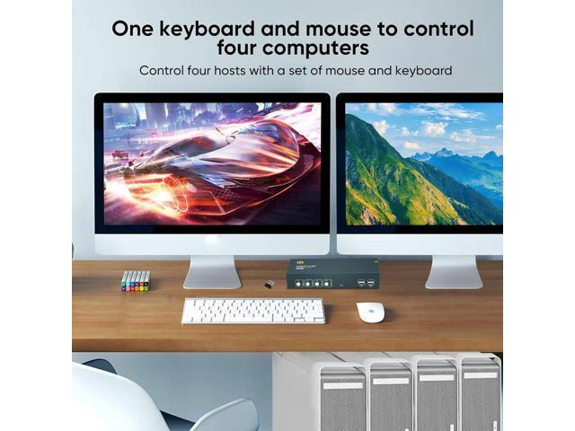 KVM Switch 4 Computers Dual Monitors, 4 Port KVM Switch HDMI 4K@60Hz, KVM Switches USB 2.0, KVM Switch HDMI 4 Port, Button Switch and Hotkey...