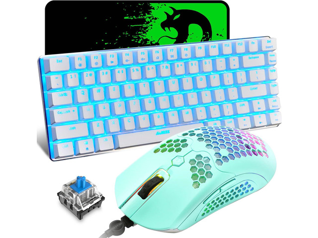 ZIYOU LANG Wired Gaming Keyboard and Mouse Combo,Blue LED Backlit Mechanical Keyboard,12K DPI RGB Ultralight Gaming Mouse,Gaming Mouse Pad for PC...