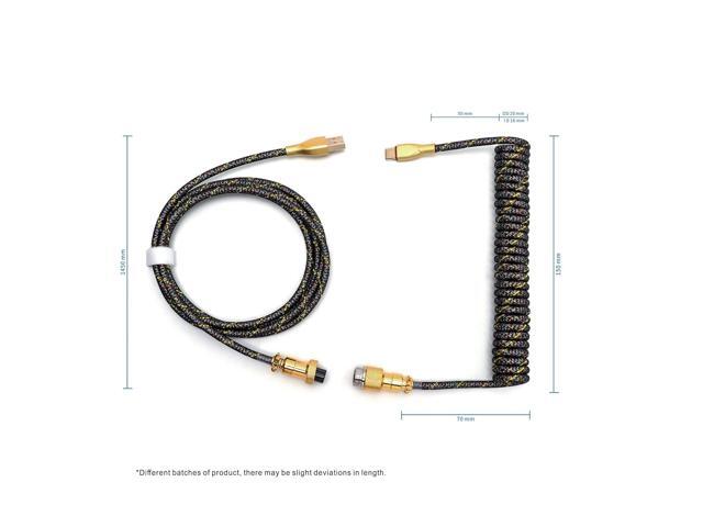Formulamod Coiled Keyboard Cable USB C to A, Double-Sleeved Techflex with Metal GX16 Aviator, Pro Detachable Spiral Cord for Gaming Setup, Includes...