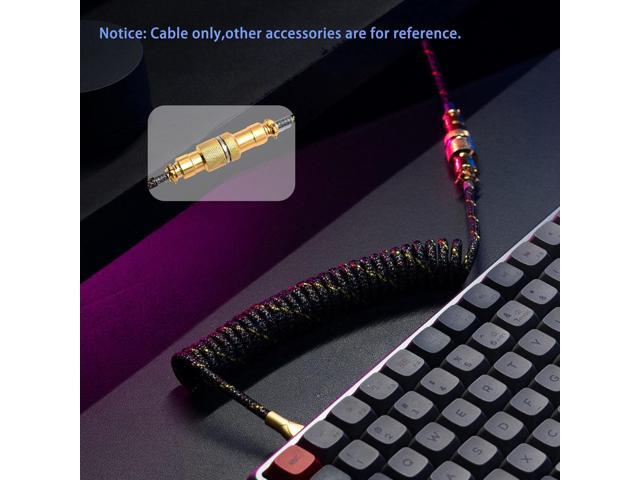Formulamod Coiled Keyboard Cable USB C to A, Double-Sleeved Techflex with Metal GX16 Aviator, Pro Detachable Spiral Cord for Gaming Setup, Includes...
