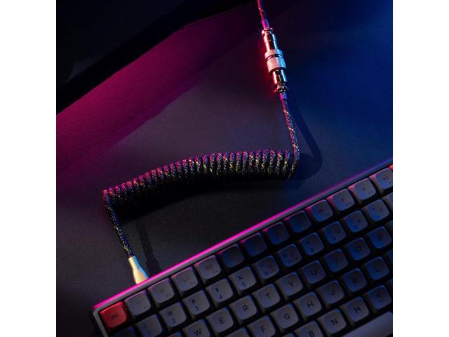 Formulamod Coiled Keyboard Cable USB C to A, Double-Sleeved Techflex with Metal GX16 Aviator, Pro Detachable Spiral Cord for Gaming Setup, Includes...