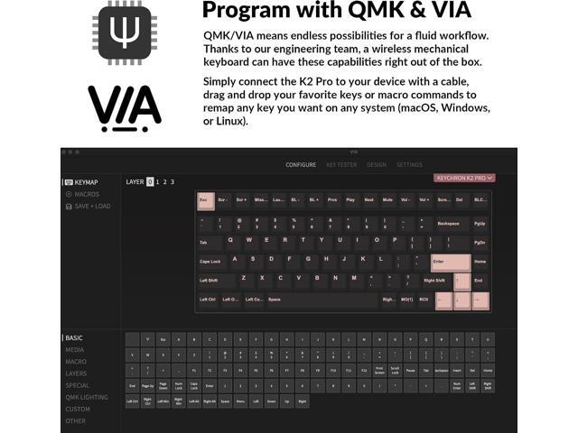 Keychron K2 Pro QMK/VIA Wireless Mechanical Keyboard, Custom Programmable Macro Wired Keyboard with Hot-Swappable K Pro Red Switch White LED...