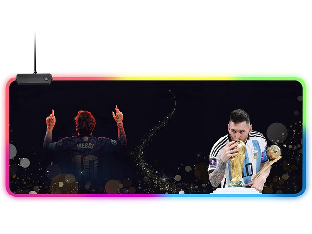Messi Champion World Cup RGB Soft Gaming Mouse Pad Large Oversized Glowing Led Extended Mousepad Non-Slip Rubber Base Computer Keyboard Pad Mat
