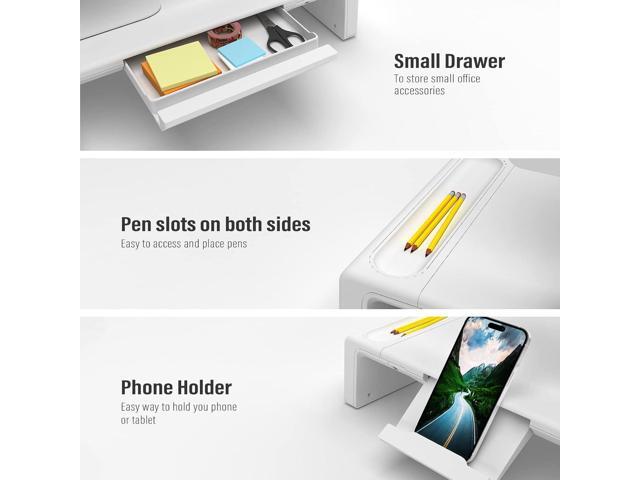 Monitor Stand Riser, Foldable Computer Monitor Riser, Adjustable Length Computer Stand and Storage Drawer & Pen Slot, Phone Stand Compatible...
