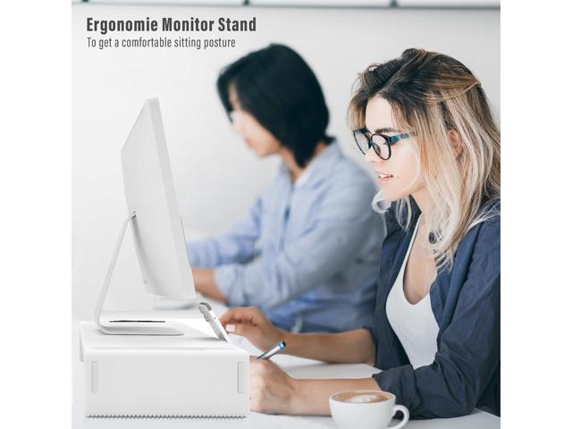 Monitor Stand Riser, Foldable Computer Monitor Riser, Adjustable Length Computer Stand and Storage Drawer & Pen Slot, Phone Stand Compatible...