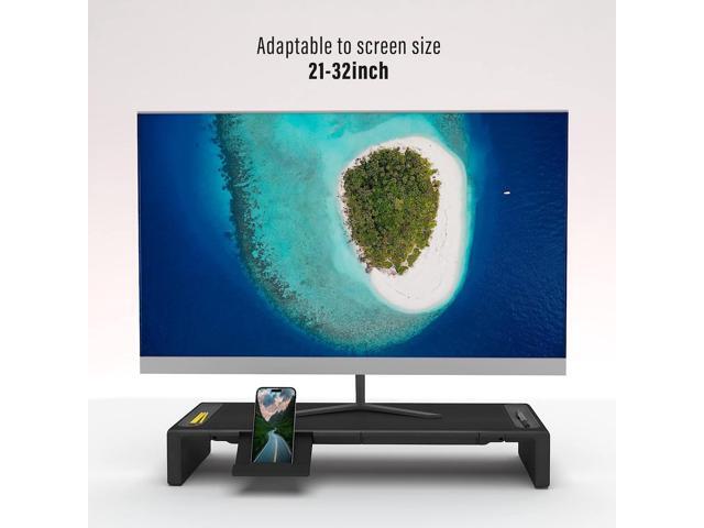 Monitor Stand Riser, Foldable Computer Monitor Riser, Adjustable Length Computer Stand and Storage Drawer & Pen Slot, Phone Stand Compatible...