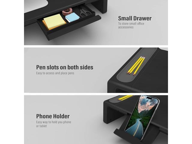 Monitor Stand Riser, Foldable Computer Monitor Riser, Adjustable Length Computer Stand and Storage Drawer & Pen Slot, Phone Stand Compatible...
