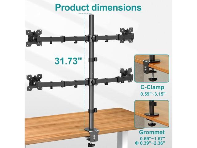 MOUNT PRO Quad Monitor Stand, 4 Monitor Mount for 13 to 27 inch Computer Screens, Hold up to 17.6lbs Each, Fully Adjustable Stacked 4 Monitor Desk...