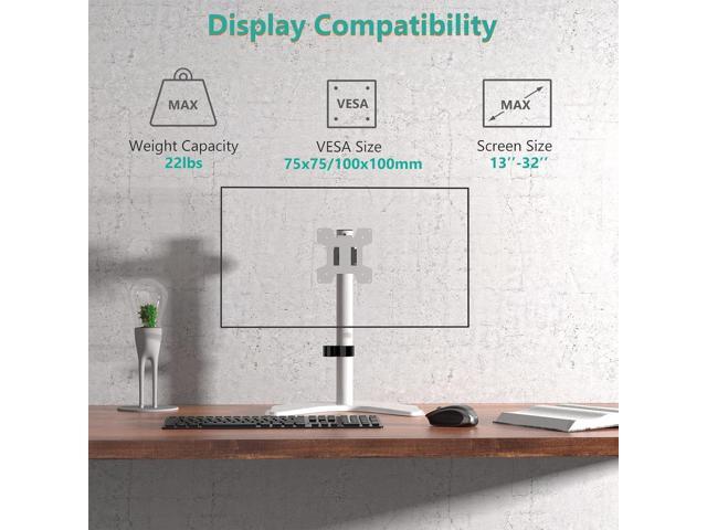 WALI Single Monitor Stand, Free Standing Desk Stand with Mounting Holes 75 to 100, Fully Adjustable Mount Fits One Screen up to 32 inch (MF001-W),...