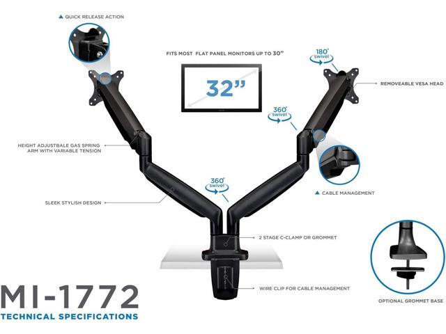 Mount-It! Dual Monitor Arm Mount Desk Stand Two Articulating Gas Spring Height Adjustable Arms Fits 2 x 24 27 29 30 32 Inch VESA 75 100...
