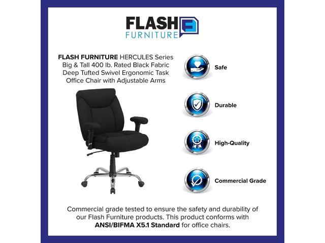 Flash Furniture HERCULES Series Big & Tall 400 lb. Rated Black Fabric Deep Tufted Swivel Ergonomic Task Office Chair with Adjustable Arms