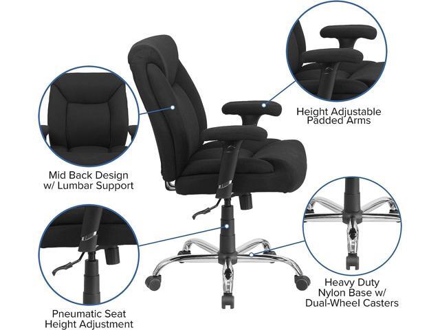 Flash Furniture HERCULES Series Big & Tall 400 lb. Rated Black Fabric Deep Tufted Swivel Ergonomic Task Office Chair with Adjustable Arms