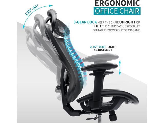 Mesh Office Chair,Ergonomic Office Chairs with Wheels,Adjustable Lumbar Support,Armrest,Headrest-Tilt High Back Desk Chair with Mute Wheel for...