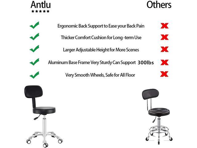 Antlu Rolling Stool Drafting Chair for Garage Shop Workbench Kitchen Medical Salon,Swivel Adjustable Stool with Wheels and Back Support (Black,...