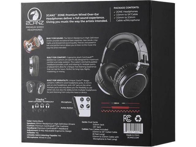 2CANZ Over-Ear Professional Wired DJ Headphones - 50mm Neodymium Drivers, Closed Back, Plush Comfrasoft Ear Cushions, 8-Way Adjustable Earpads,...