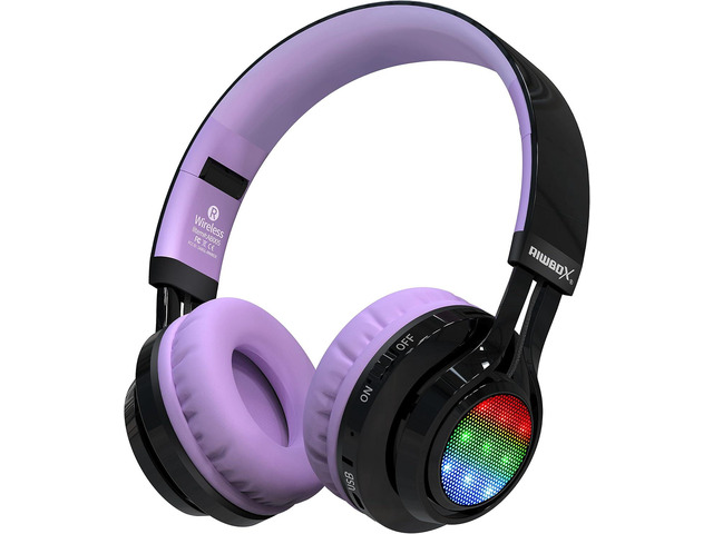 Riwbox Bluetooth Headphones for Kids, AB005 Wireless Kids Headphones V5.3 with Microphone Foldable Headset with LED Light and TF Card FM Radio...
