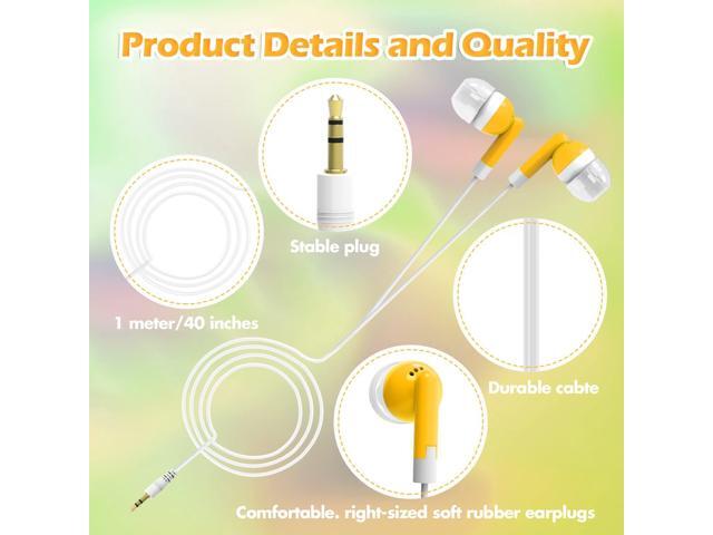 CN-Outlet Wholesale Earbuds Bulk Headphones Individually Bagged 50 Pack for iPhone, Android, MP3 Player for Schools, Libraries, Hospitals (Yellow)