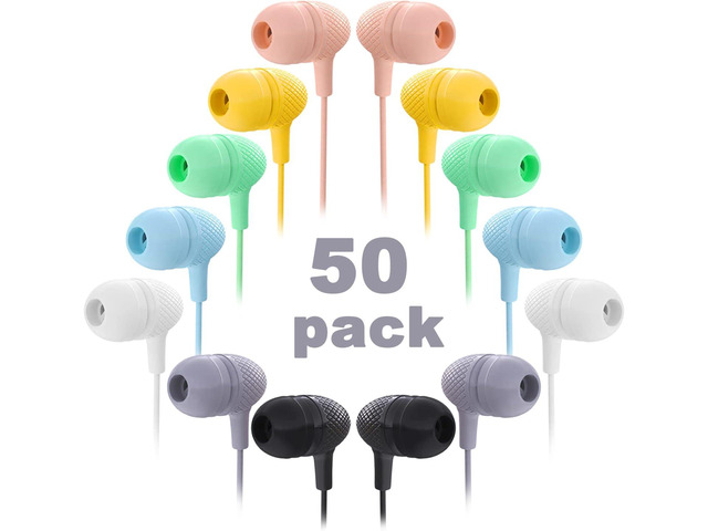 Wholesale Bulk Earbuds Headphones 50 Pack Multi Color for Classroom Kids, Durable Earphones Perfect for K12 Schools Students Teens Kindergarten...