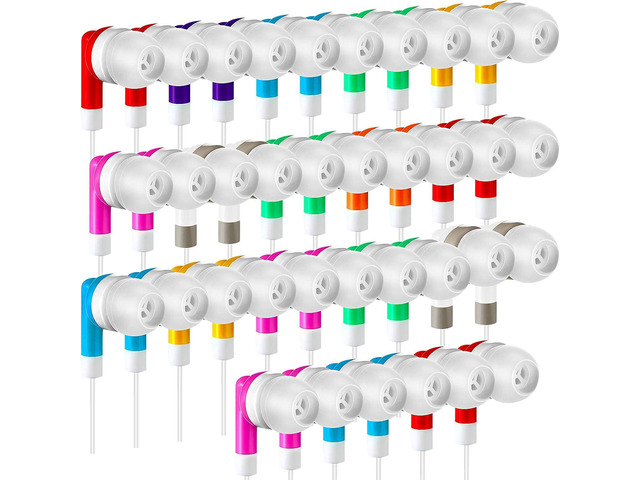 Macarrie 50 Pack Earbuds Bulk for Classroom Kids Wire Earphones Students Ear Buds Set Stereo Headphones for Kids Adults Schools Libraries, 3.5 MM...