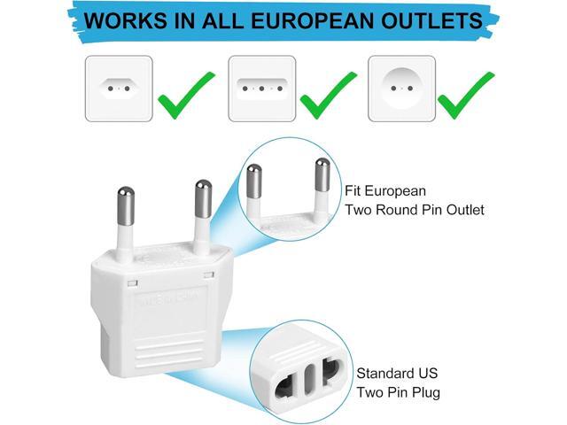 6 Pack US to Europe Plug Adapter - Type C European Travel Adapter, Wall Plug Power Converter for Europe (White)