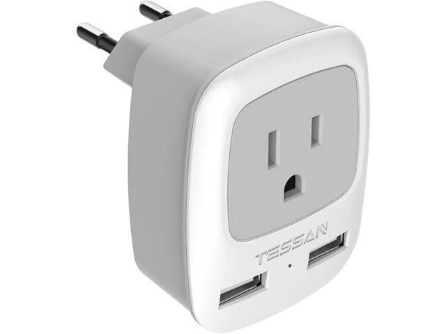 TESSAN European Travel Plug Adapter, Europe Power Adaptor with 2 USB Ports, International Type C Outlet Charger for US to Most of EU Iceland Spain...
