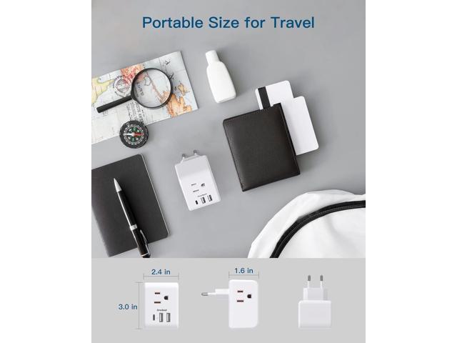 1 Pack European Travel Plug Adapter, Italy Spain Power Plug Adapter with 3 Outlets 3 USB Charging Ports(1 USB C), Type C Plug Adapter Travel...