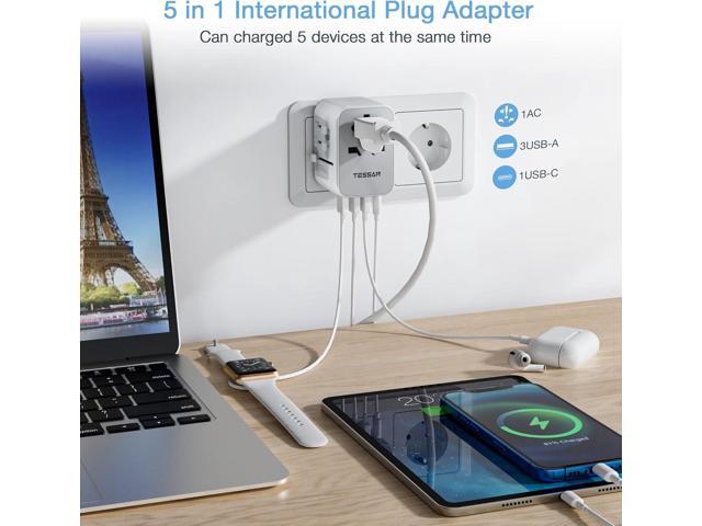 TESSAN Universal Travel Adapter, International Power Adapter with 4 USB Ports (1 USB C), Worldwide Plug Adaptor Wall Charger for USA to Europe UK...