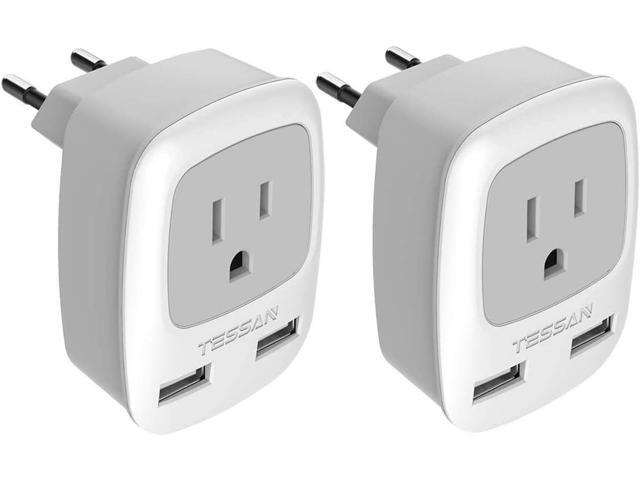 European Travel Plug Adapter 2 Pack, TESSAN International Power Outlet Adaptor with 2 USB, Type C Charger from USA to Most of Europe EU Spain...
