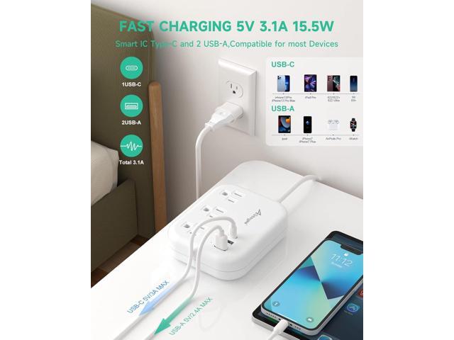 European Travel Plug Adapter, Alitayee EU/UK/US Travel Power Strip with 3 Outlets 3 USB Ports, International Universal Plug Adapter with 3ft...