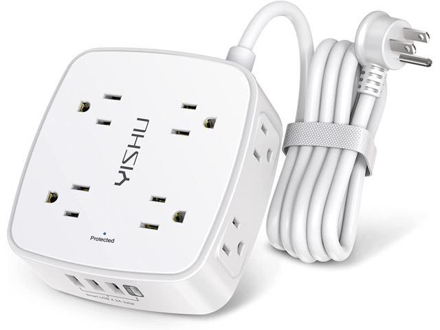 6 Ft Surge Protector Power Strip - 8 Widely Outlets with 4 USB Ports, 3 Side Outlet Extender with 6 Feet Extension Cord, Flat Plug, Wall Mount,...